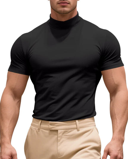 Men's Quick-Dry Half High Collar Short Sleeve Breathable Slim T-Shirt