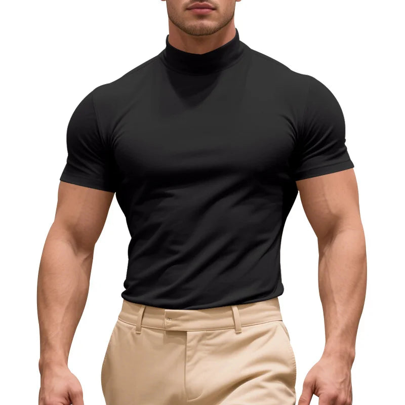 Men's Quick-Dry Half High Collar Short Sleeve Breathable Slim T-Shirt