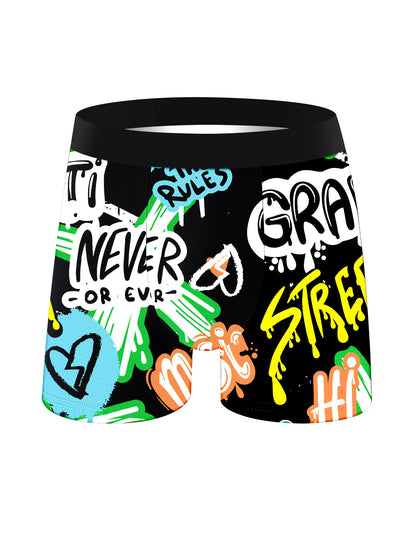 5-Pack Men's Soft Boxer Briefs with Long Graffiti Print