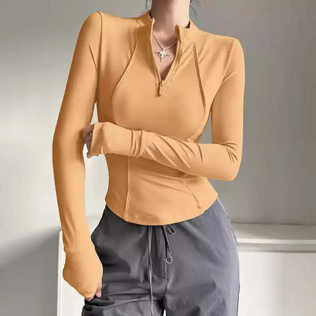 Women's Long Sleeve Stand Collar Sports Half-Zip Sweater Jacket