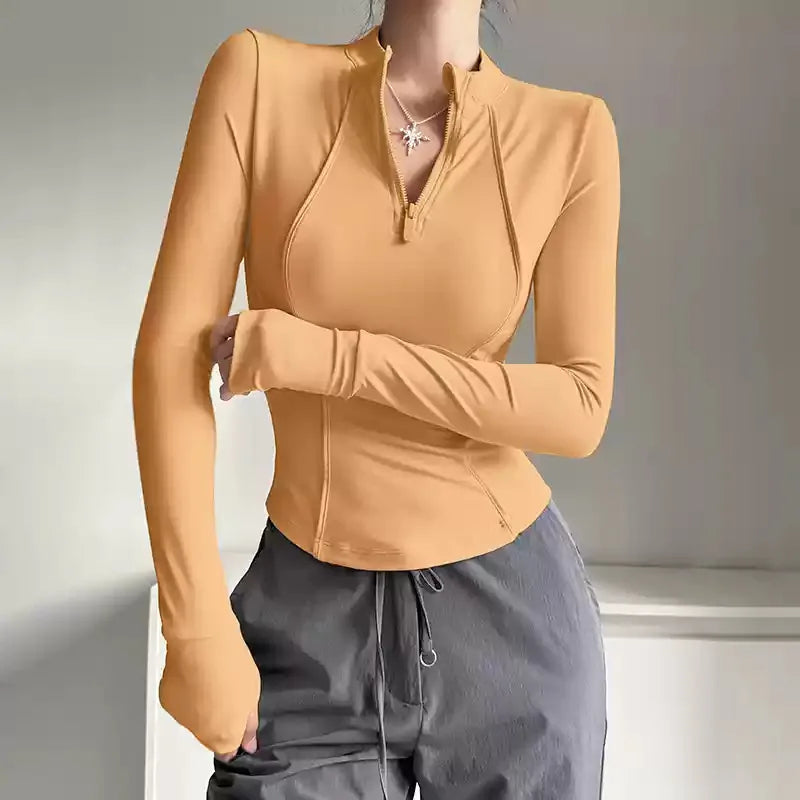 Women's Long Sleeve Stand Collar Sports Half-Zip Sweater Jacket