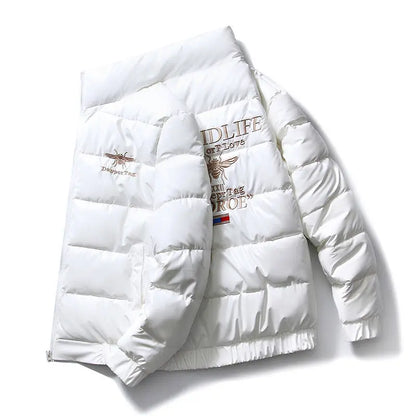 Men's Glossy Thickened Parka Jacket with Stand Collar