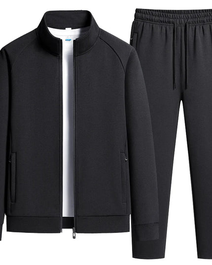 Men's Two-Piece Casual Tracksuit with Stand Collar Jacket and Elastic Waist Sweatpants Set
