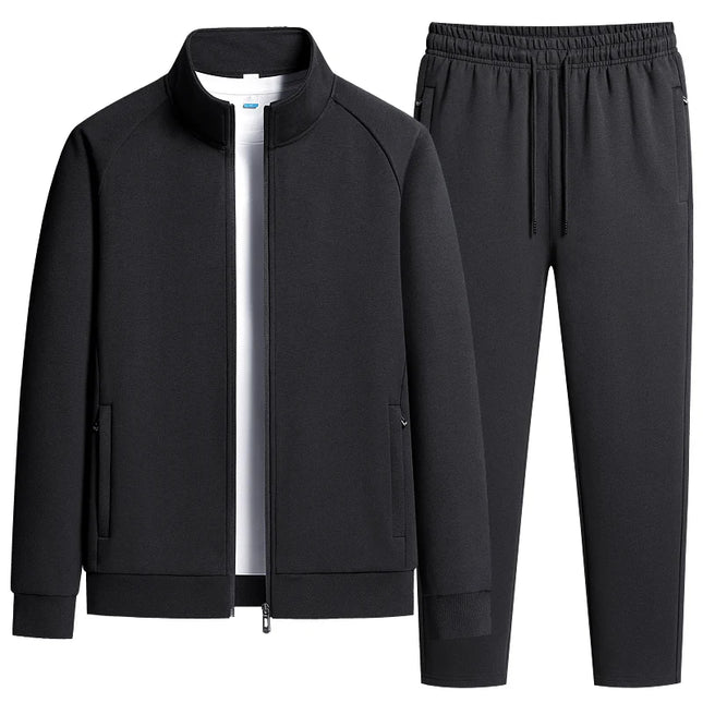 Men's Two-Piece Casual Tracksuit with Stand Collar Jacket and Elastic Waist Sweatpants Set