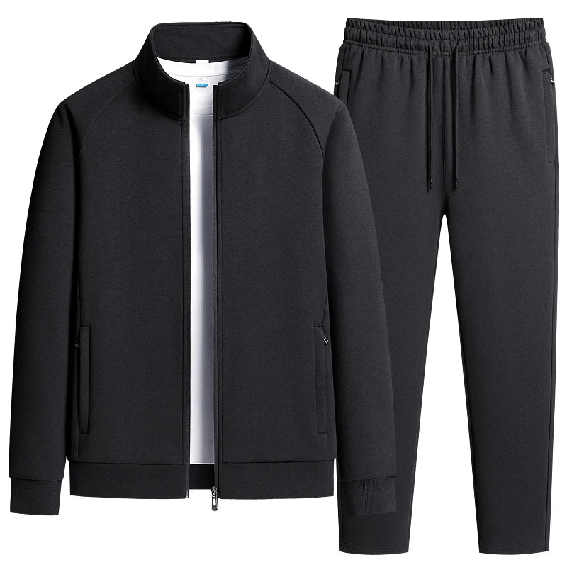 Men's Two-Piece Casual Tracksuit with Stand Collar Jacket and Elastic Waist Sweatpants Set