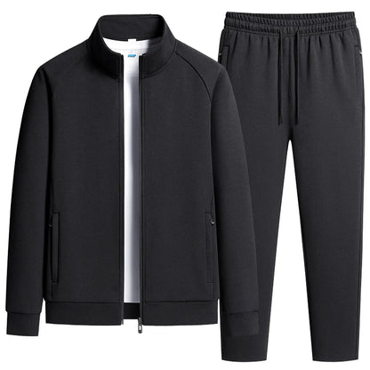 Men's Two-Piece Casual Tracksuit with Stand Collar Jacket and Elastic Waist Sweatpants Set
