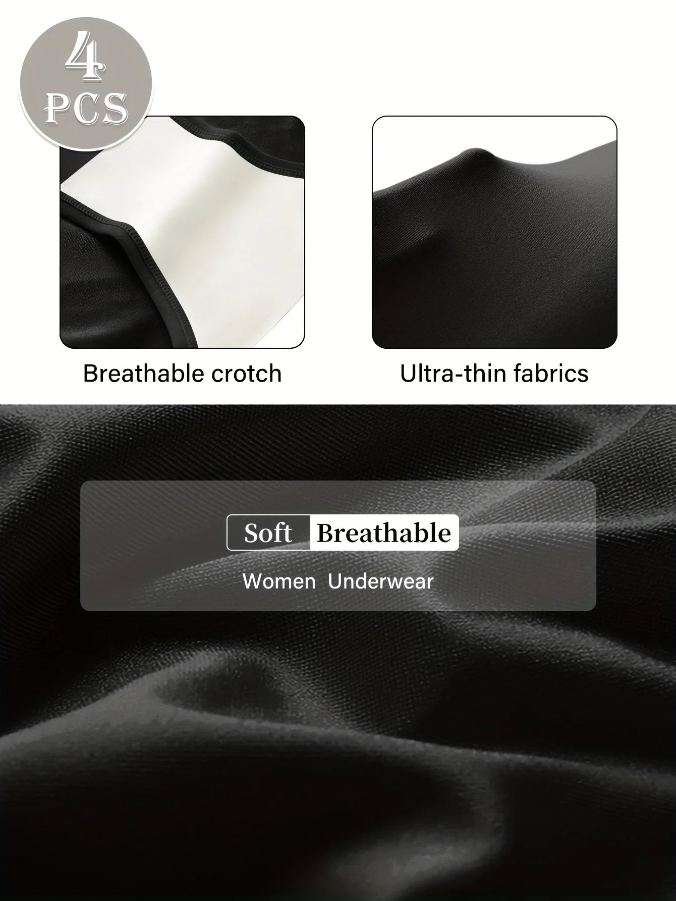 4-Pack Women's High-Waist Mesh Contrast Briefs, Breathable and Stretchy