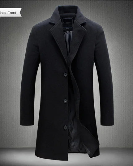 Mens Slim Fit Long Cotton Wool Blend Windbreaker Coat - Various Colors