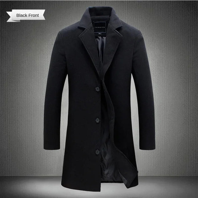 Mens Slim Fit Long Cotton Wool Blend Windbreaker Coat - Various Colors