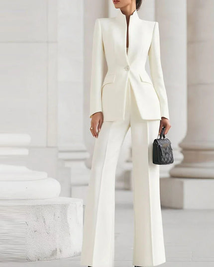 Elegant Women's 2-Piece Slim Blazer and Trousers Set - Sophisticated Full Sleeve Business Suit for Women