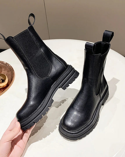 Women's Boots with Round Toe, Thick Sole, and Medium Heel