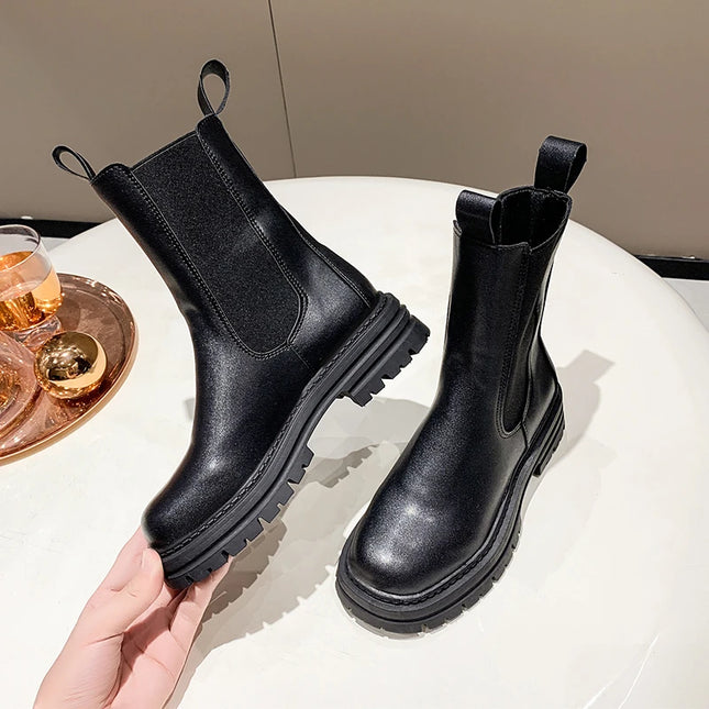 Women's Boots with Round Toe, Thick Sole, and Medium Heel
