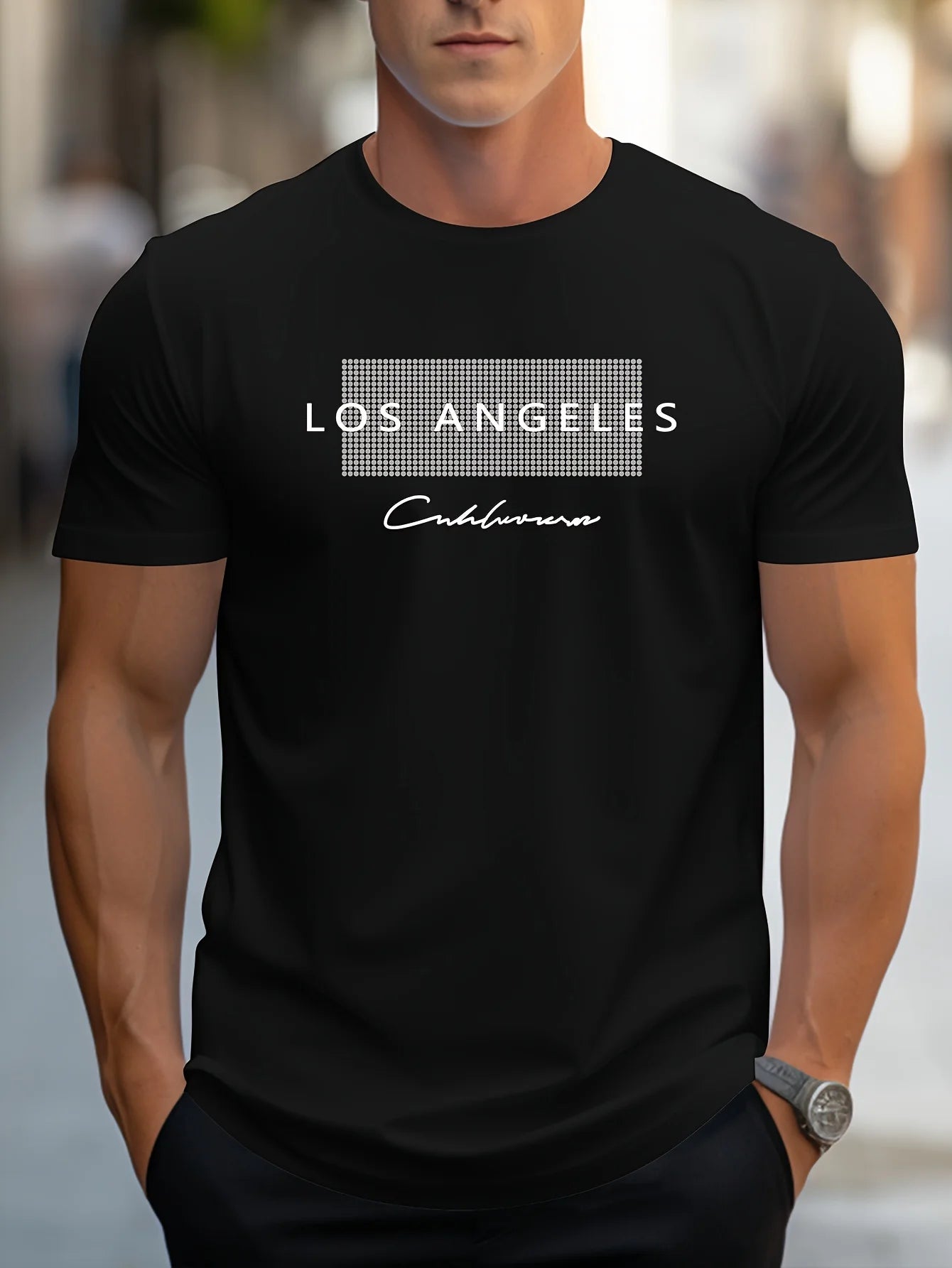 Men's Cotton Los Angeles Graphic Slim Fit Casual Round Neck T-Shirt