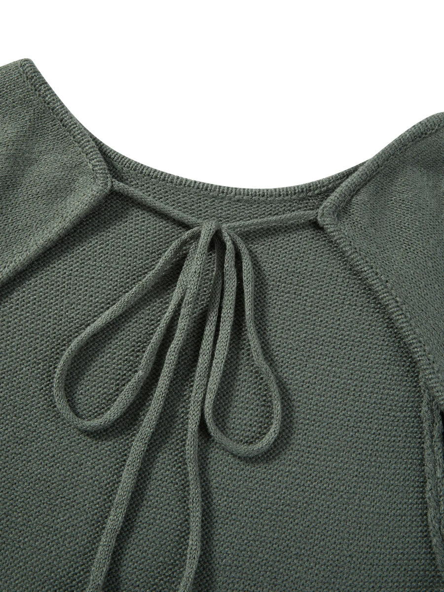 Women's Knitted Backless Bodycon Dress with Ruffle Trim