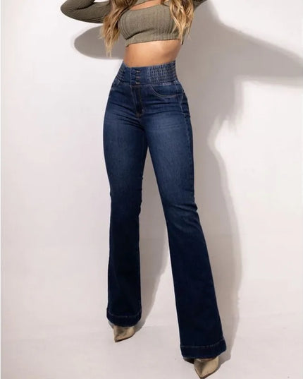 Women's Retro High-Waist Elastic Jeans with Slim Bootcut Fit