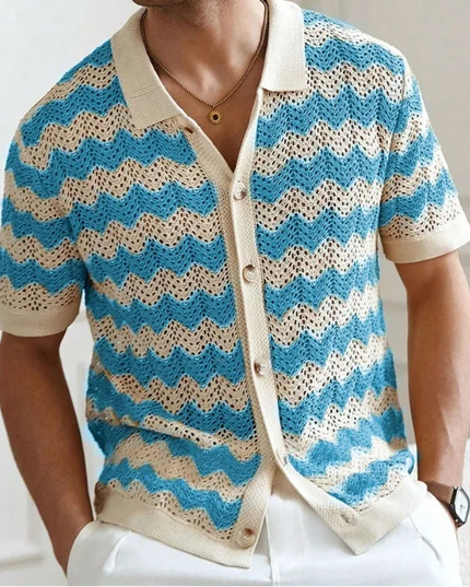 Breathable Knitted Fabric Men's Striped Shirt