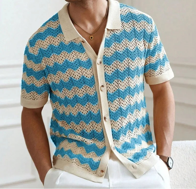 Breathable Knitted Fabric Men's Striped Shirt