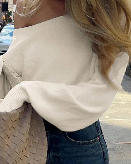 Women's Off-Shoulder Sweater with Loose Slash Neck, Long Sleeves, and Knit Fabric