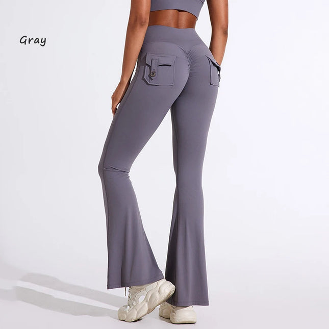 DIAS FIT JOY Women's High-Waisted Pocket Flared Pants | Hip-Lifting, Comfort Fit, Trendy Flared Trousers