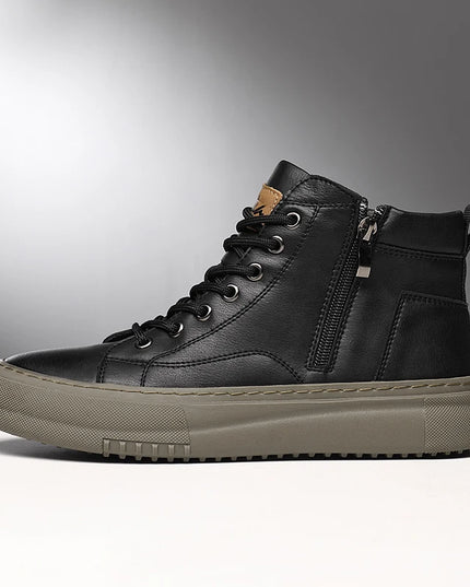 Men's Breathable High-Top Sneakers with Lace-Up Design and Side Zipper