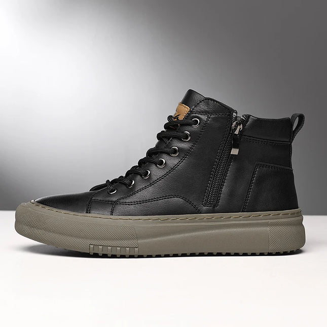 Men's Breathable High-Top Sneakers with Lace-Up Design and Side Zipper