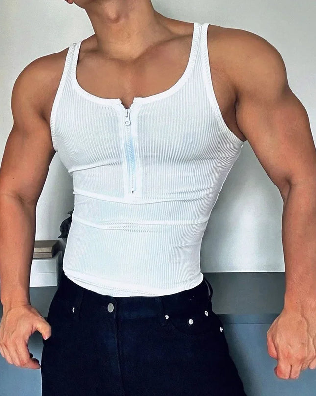 Men's Slim Fit Half-Zip Stringer Vest