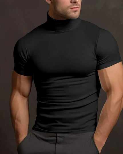 Men's High Collar Elastic Short Sleeve T-Shirt