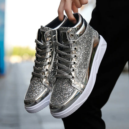 Men's High Top Glitter Sneakers - Glossy Stylish Athletic Shoes for Men