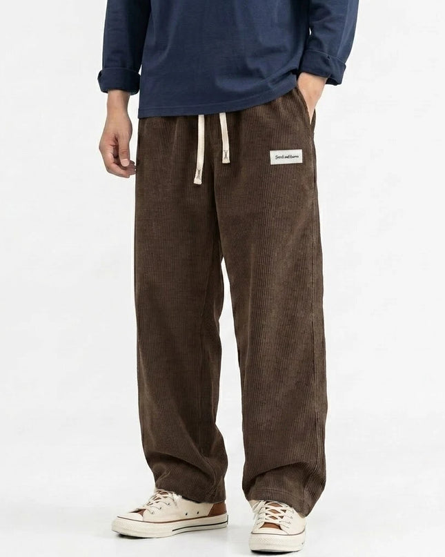 Men's Corduroy Sweatpants - Casual, Loose Fit, Straight Leg, Elastic Waist with Drawstring