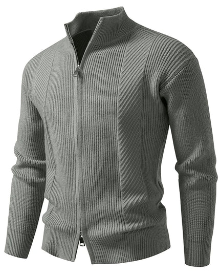 Men's Slim Knit Sweater Jacket with Stand Collar and Zipper