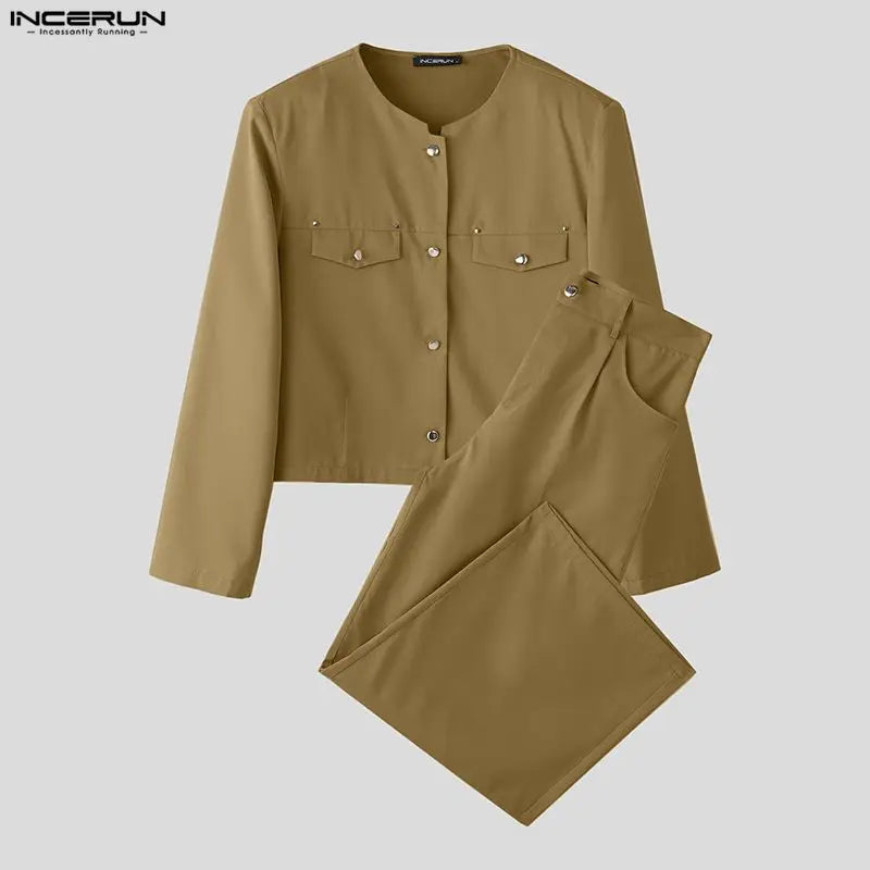 Incerun Men's 2-Piece Long Sleeve Jacket and Pants Set