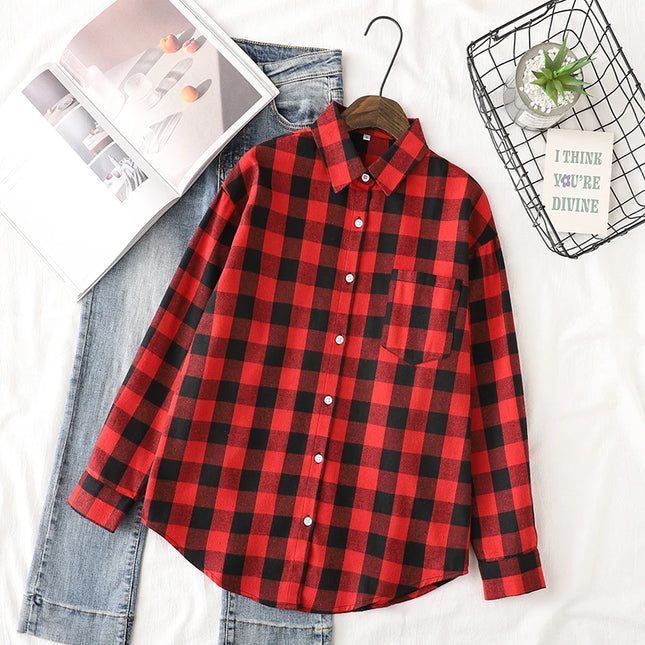 Casual Women's Plaid Shirt - Loose Fit Checkered Top