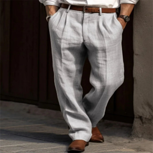 Men's Loose Linen Trousers - Breathable Straight Pants for Men