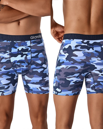 5PCS Men's Mid-Long Camo Cotton Boxer Shorts - Breathable & Comfortable Men's Briefs Se