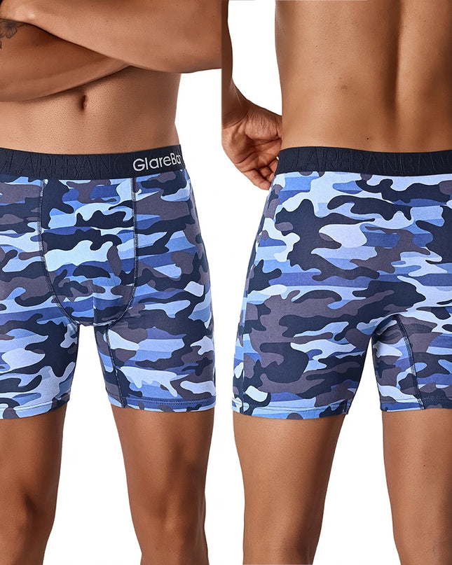 5PCS Men's Mid-Long Camo Cotton Boxer Shorts - Breathable & Comfortable Men's Briefs Se