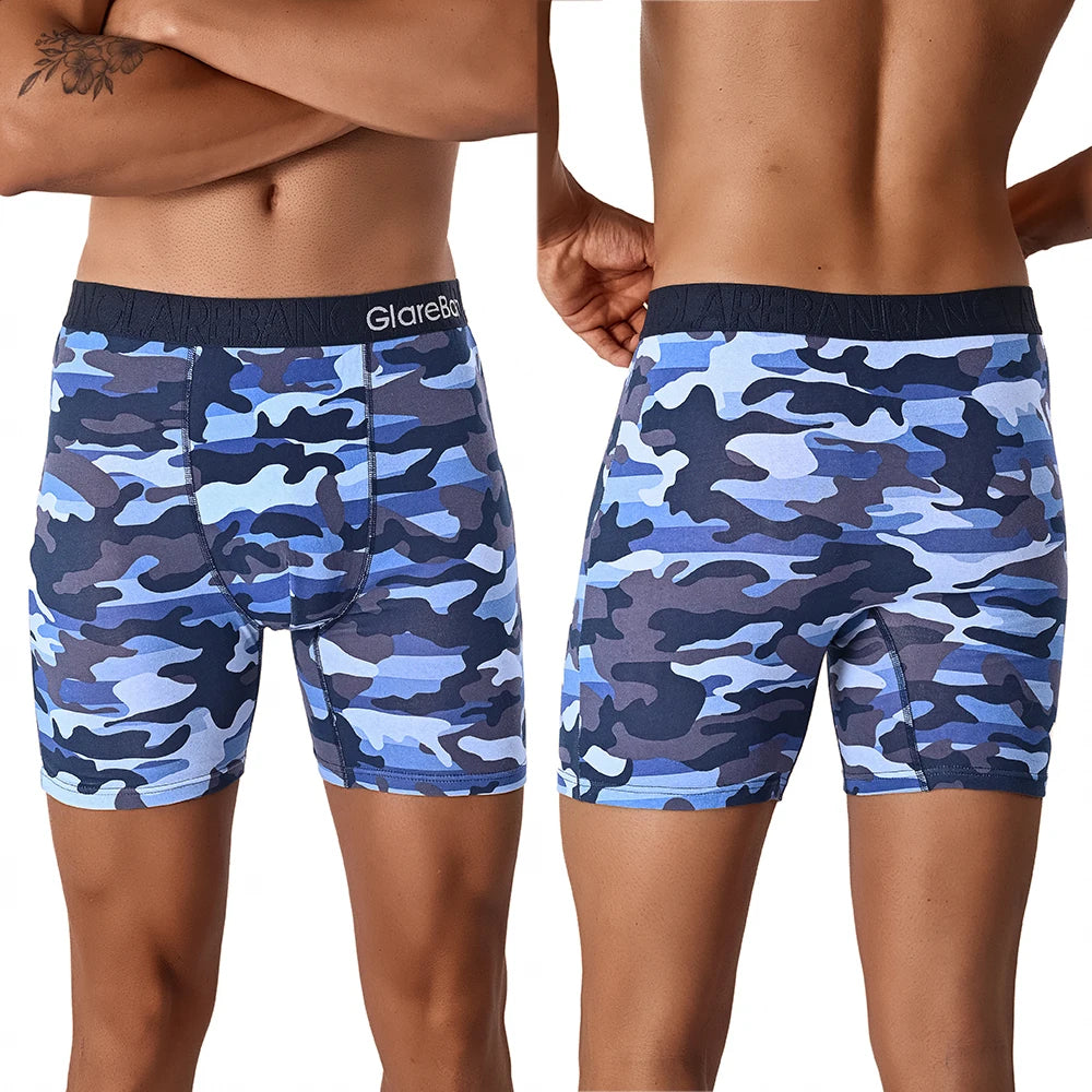 5PCS Men's Mid-Long Camo Cotton Boxer Shorts - Breathable & Comfortable Men's Briefs Se