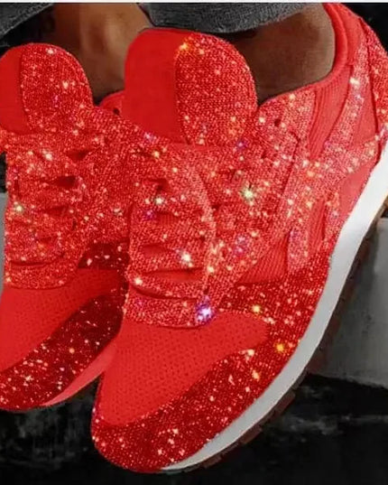 Women's Glitter Lace-Up Vulcanized Sneakers