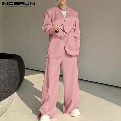 Inceurn Men’s Two-Piece Long Sleeve Blazer and Wide Leg Pants Set