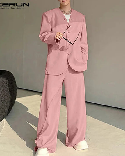 Inceurn Men’s Two-Piece Long Sleeve Blazer and Wide Leg Pants Set