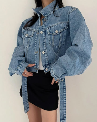 Women's Casual Long Sleeve Cropped Denim Jacket