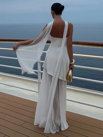 Elegant Strapless Maxi Dress for Women with Scarf - Off-Shoulder