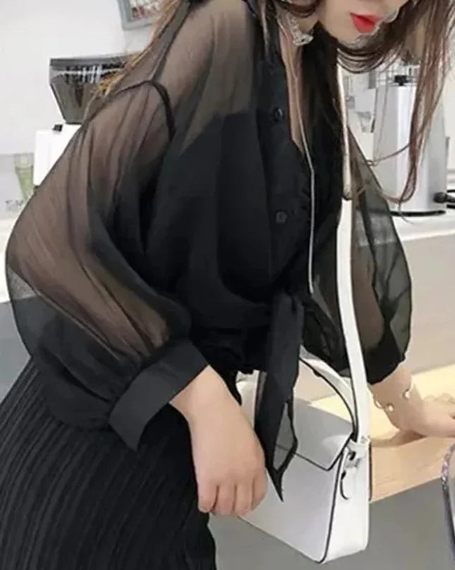 Women's Loose Tied Waist Blouse