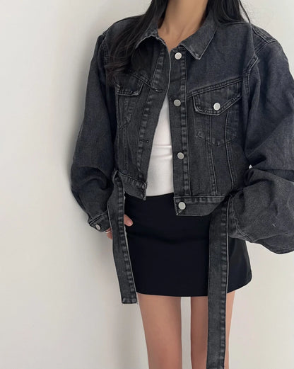 Women's Casual Long Sleeve Cropped Denim Jacket