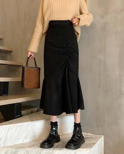 Women's Slim Fit High Waist Midi Skirt with Ruffles
