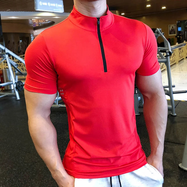 Men's Slim Fit Half Zip High Neck T-Shirt