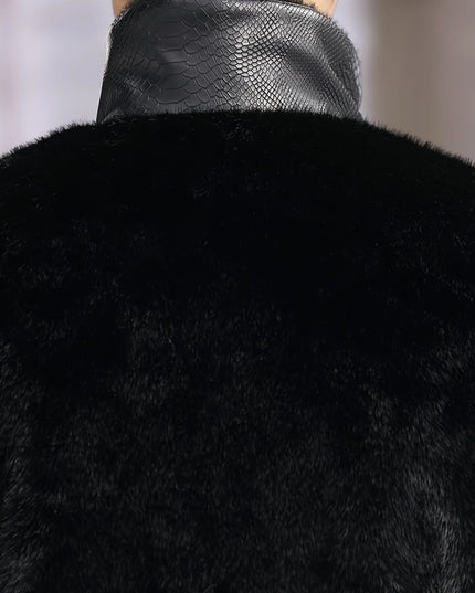 Men's Faux Fur-Spliced Pu Leather Jacket with Stand-Up Collar