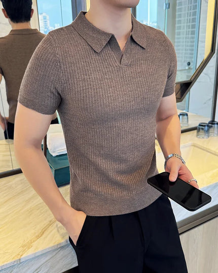 Men's Slim Fit Polo Shirt - Casual Knitted Polo Tee for Men