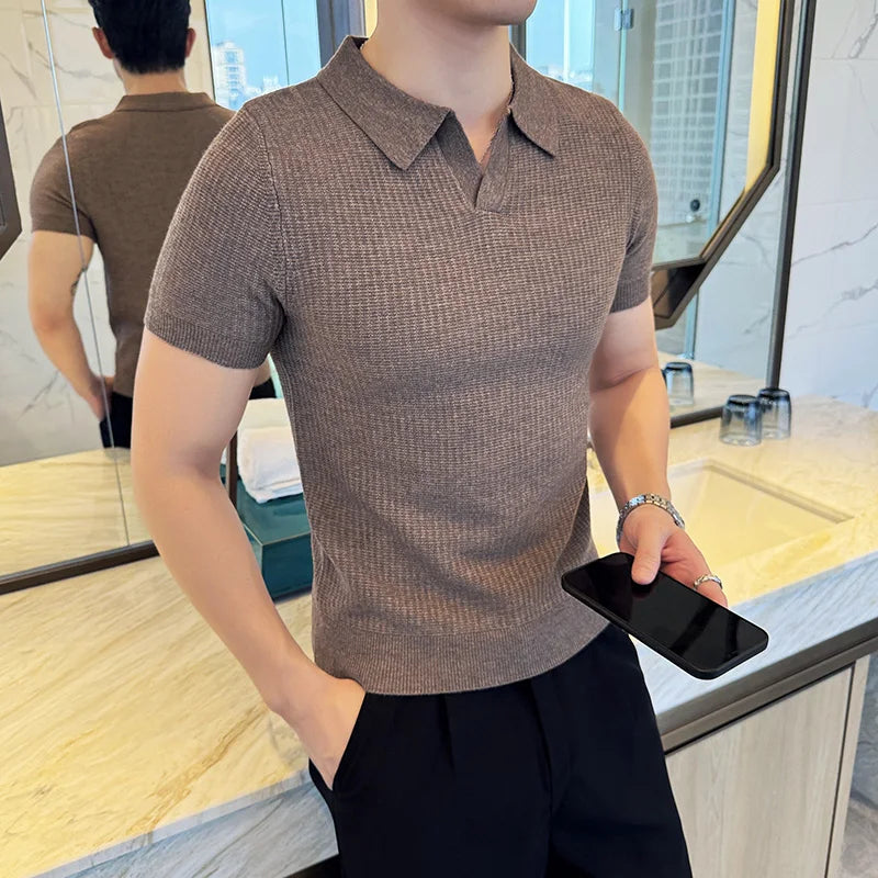 Men's Slim Fit Polo Shirt - Casual Knitted Polo Tee for Men