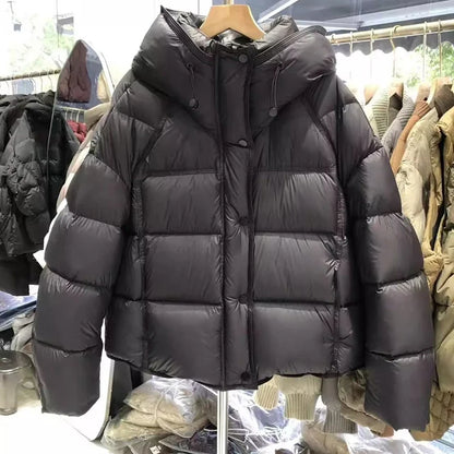 Women's Hooded Puffer Jacket - Lightweight Korean Style Cotton-Padded Coat with Zipper
