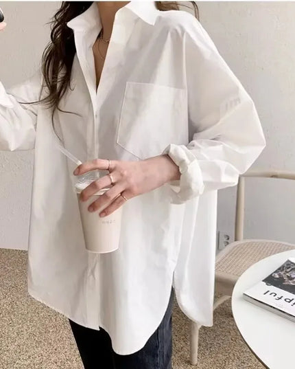 Womens Casual Loose Blouses with Turn-down Collar